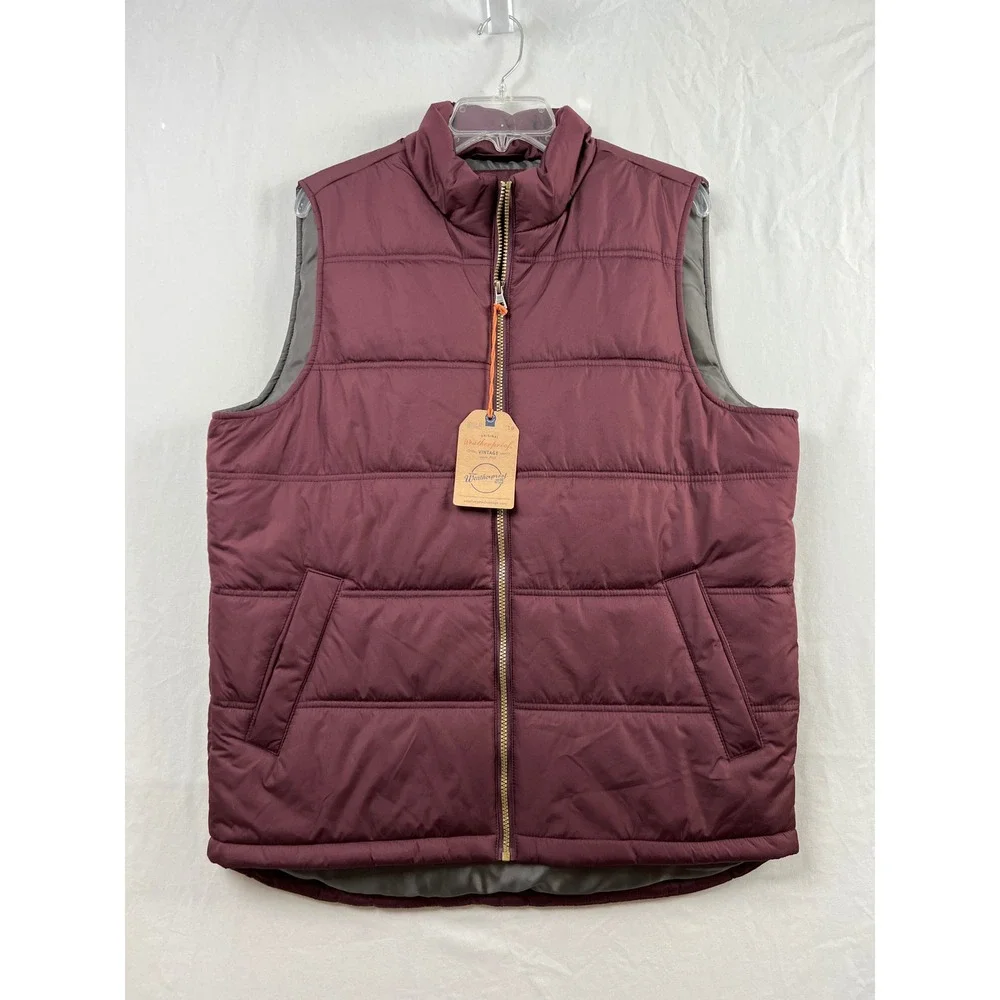 Weatherproof Vintage Puffer Vest Mens Large Burgundy Quilted Full Zip Mock Neck